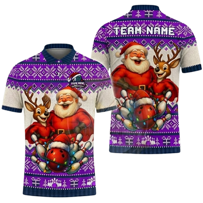 Custom Santa Ugly Christmas Bowling Polo Shirt For Men, Custom Christmas Bowling Shirt BZ0623