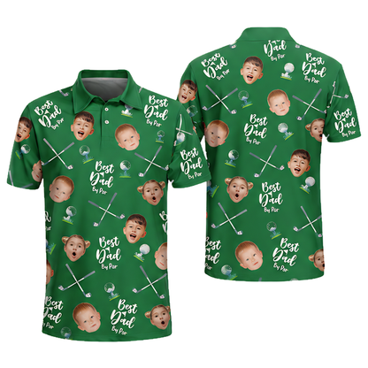 Best Dad By Par Custom Kids Face Golf Polo Shirt Men, Custom Photo Father's Day Golf Shirts GE0436