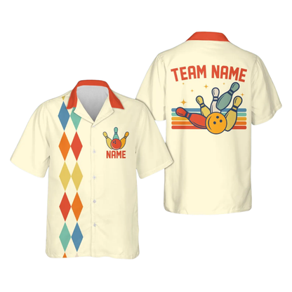 Custom Argyle Retro Bowling Hawaiian Shirt For Men Women, Custom Retro Bowling Team Shirt BE0226
