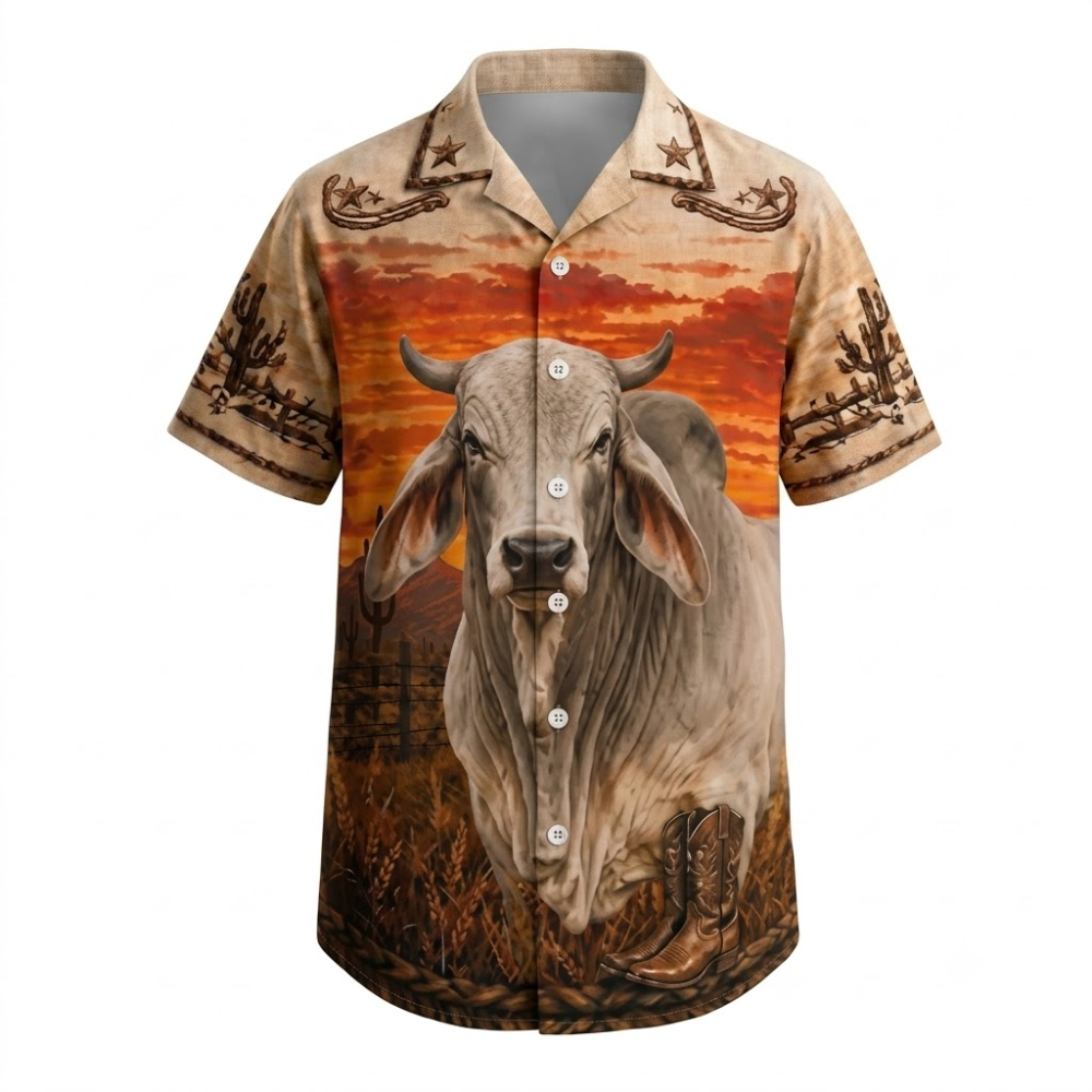 Vintage Brahman Cow Hawaiian Shirt For Men, Brahman Cattle Cow Hawaiian Shirt HE0695