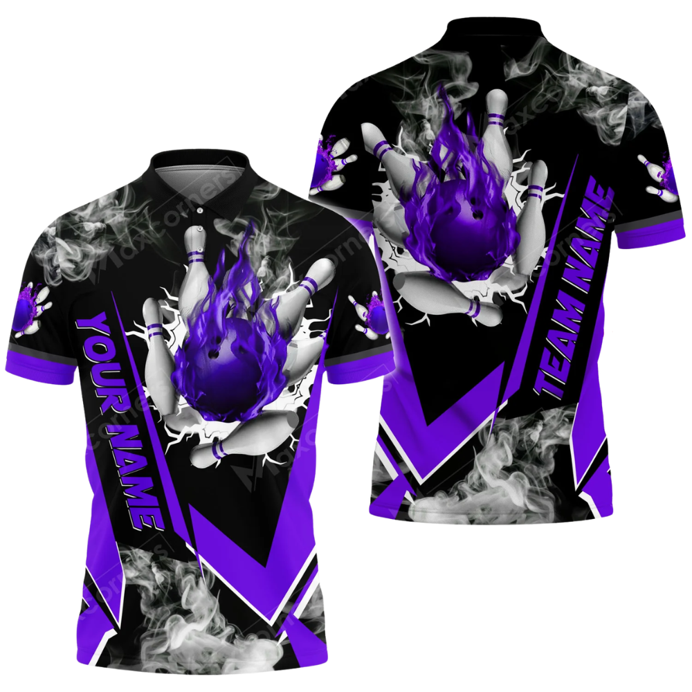 Custom Flaming Ball Red Bowling Mens Polo Shirt, Custom Flame Bowling Team Shirt BZ0811