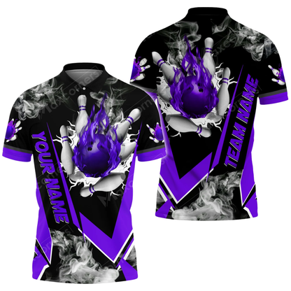 Custom Flaming Ball Red Bowling Mens Polo Shirt, Custom Flame Bowling Team Shirt BZ0811