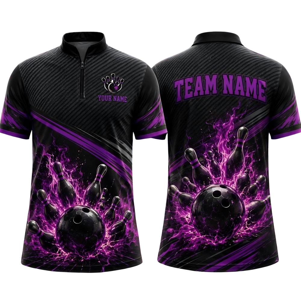 Custom Flame Men's Blue Lighting Bowling Jersey, Custom Flame Bowling Shirt For Team BE0257