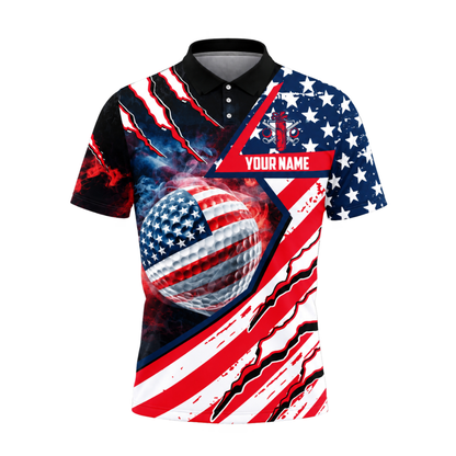 Customized Smoke Golf Ball USA Flag Golf Polo Team Shirts For Men, Patriotic Golf Shirts GZ0467