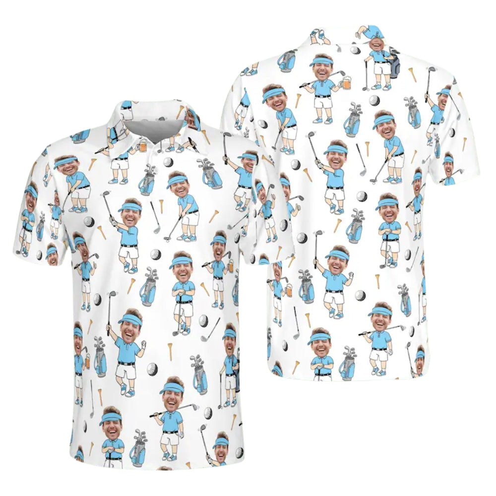 Custom Face Cartoon Golf Polo Shirt For Mens, Custom Photo Golf Shirts GE0255