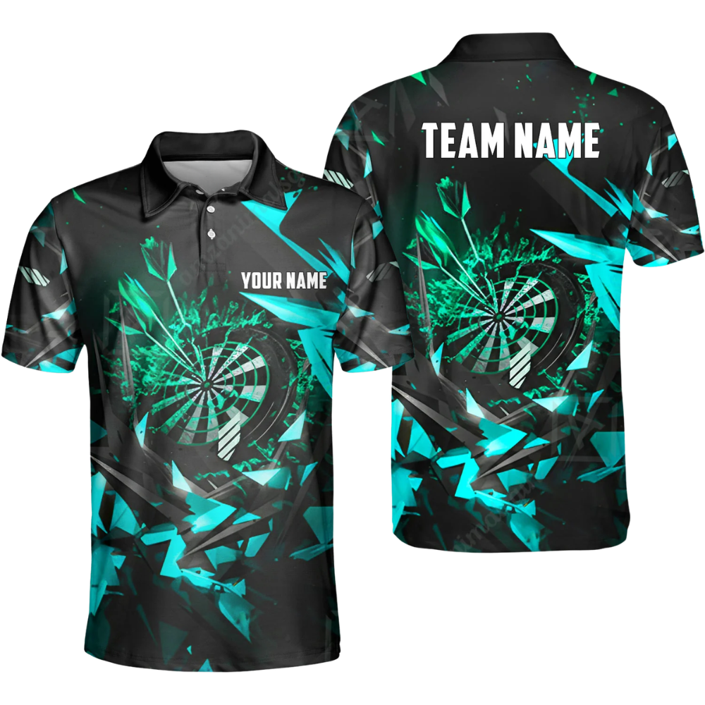 Custom Team Black Blue Darts Polo Shirt For Men, Custom Dart Team Shirt DZ0131