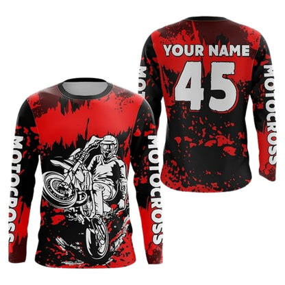 Custom Black Red Rider Motocross Long Sleeve Jersey Mens, Custom Name And Number Dirt Bike Shirts MZ0006