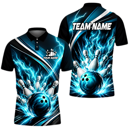 Blue Thunder Custom Mens Bowling Polo Shirt, Custom Team Thunder Bowling Shirt BZ0970