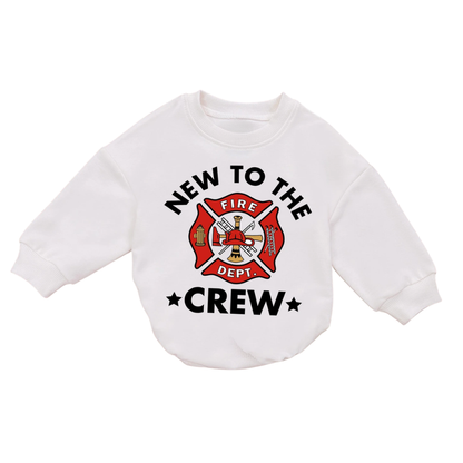 New To The Crew Fire Department Baby Romper Sweatshirt, Baby's Firefighter Romper Sweatshirt BB0179