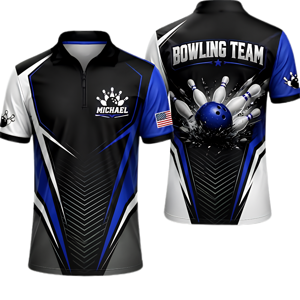 Custom Team Black Red Bowling Jersey, Men's Custom Bowling Shirt BZ0872