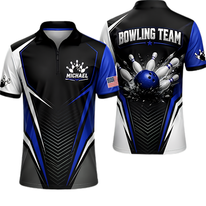 Custom Team Black Red Bowling Jersey, Men's Custom Bowling Shirt BZ0872