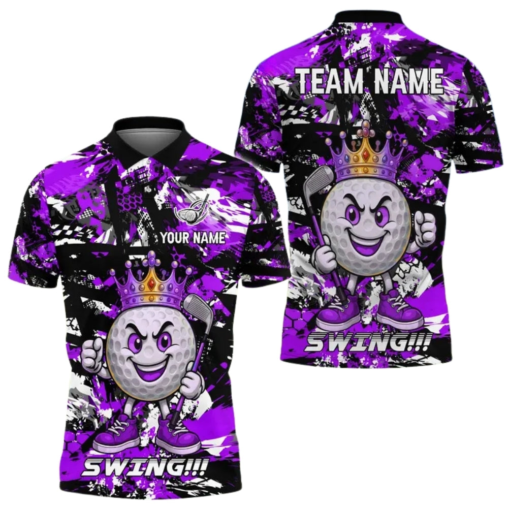 King Ball Custom Graffiti Blue Golf Polo Shirt Men, Custom Team Golf Shirts GE0381