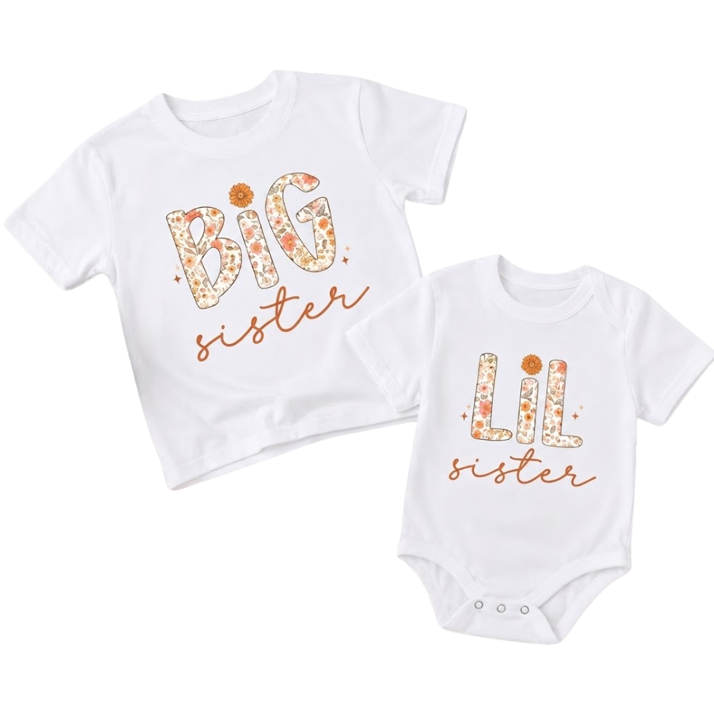 Floral Big Sister Litlle Sister Matching Sibling T Shirt, Matching Floral Sibling Shirts ET1155