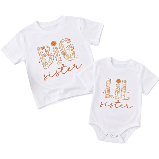 Floral Big Sister Litlle Sister Matching Sibling T Shirt, Matching Floral Sibling Shirts ET1155