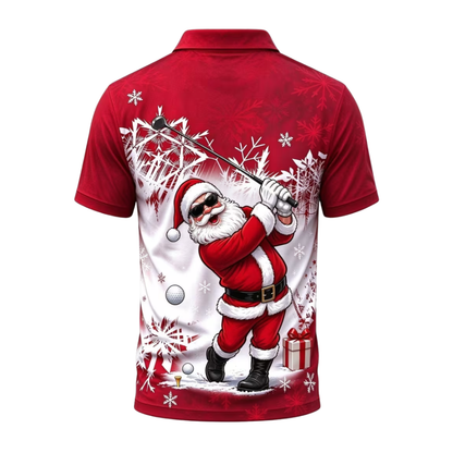 Men's Snowflake Red And White Funny Santa Xmas Golf Polo Shirt, Christmas Golf Shirts GZ0472