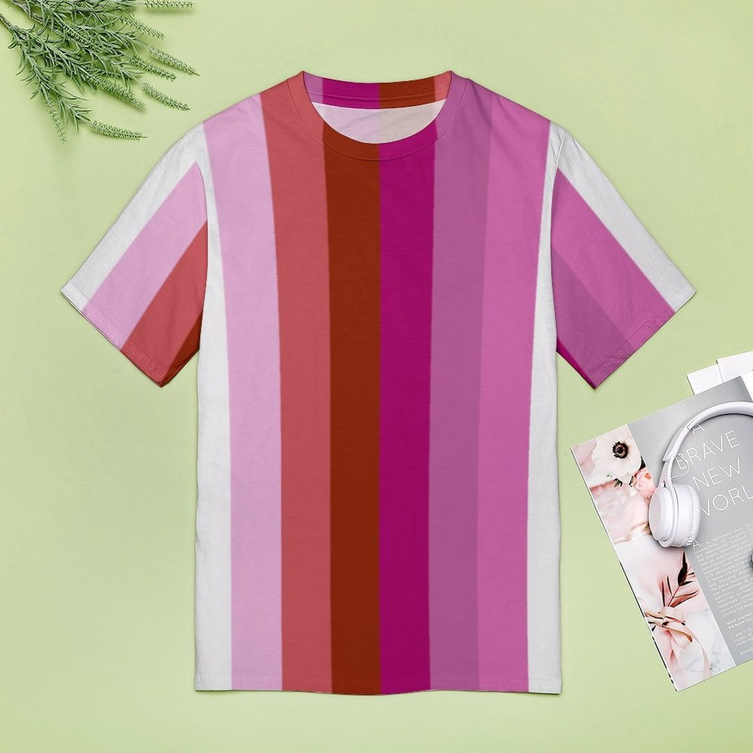 Lesbian Pride Flag Lgbt Vertical Stripe Short Sleeve Shirt Women Plus Size Blouse Tunics Tops, Lesbian 3D Shirt LO0913