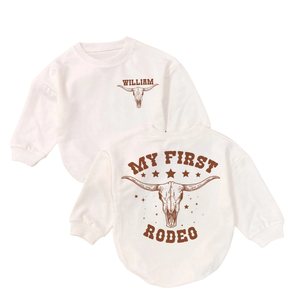 Custom Baby Name My First Rodeo Romper Sweatshirt, Custom First Birthday Western Baby Romper Sweatshirt BB0221