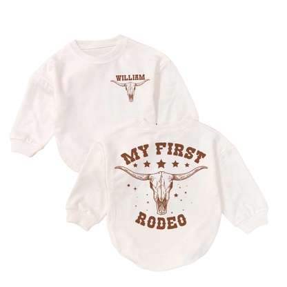 Custom Baby Name My First Rodeo Romper Sweatshirt, Custom First Birthday Western Baby Romper Sweatshirt BB0221