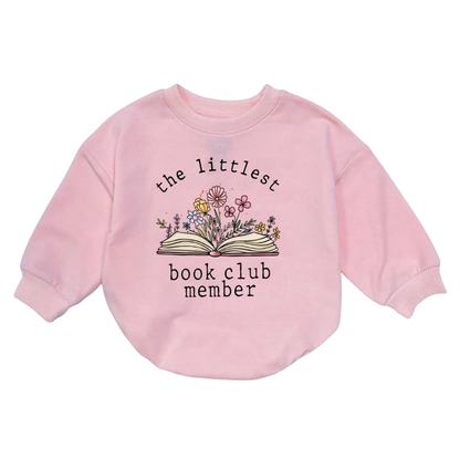 The Littlest Book Club Member Baby Romper Sweatshirt, Floral Book Lover Baby Romper Sweatshirt BB0092