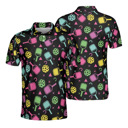 Retro Pickleball Polo Shirt Blue For Men, Retro Pickleball Shirts PE0001