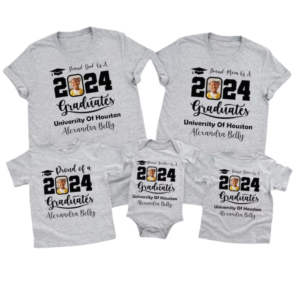 Custom Photo Matching Proud Graduate Family T Shirts, Custom Matching Family Shirts For Graduation ET0075