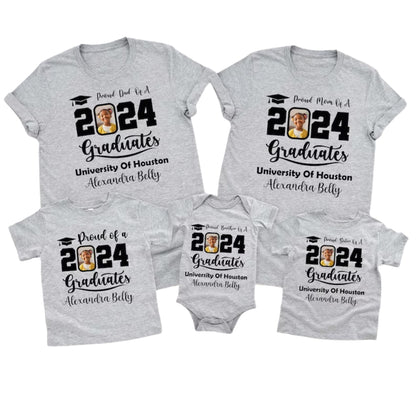 Custom Photo Matching Proud Graduate Family T Shirts, Custom Matching Family Shirts For Graduation ET0075