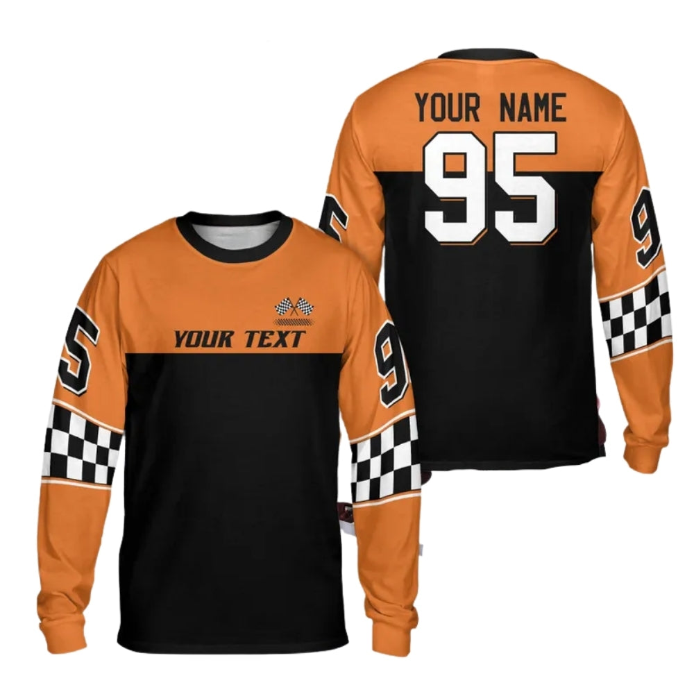 Custom Checkered Black Red Racing Motocross Long Sleeve Jersey Mens, Custom Checker Dirt Bike Shirts ME0031