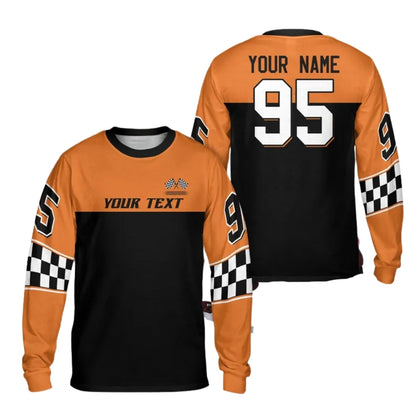 Custom Checkered Black Red Racing Motocross Long Sleeve Jersey Mens, Custom Checker Dirt Bike Shirts ME0031