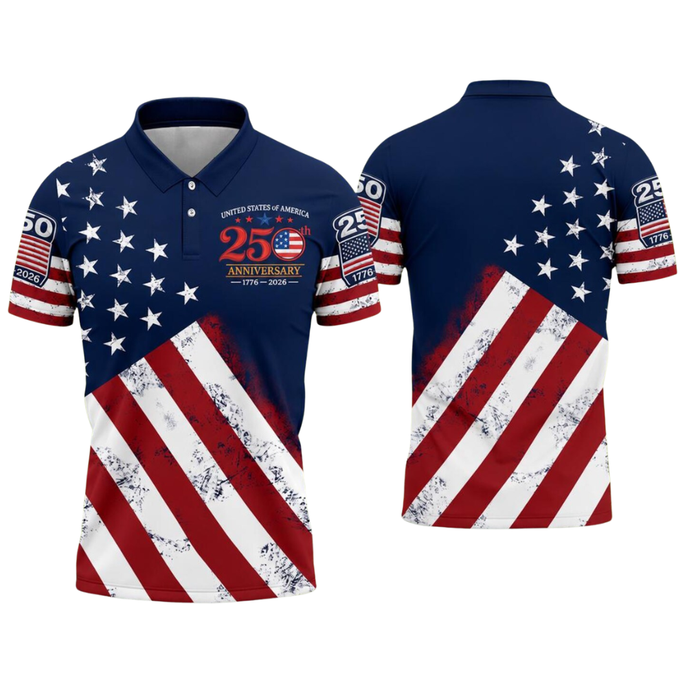 United States 250th Anniversary USA Flag Golf Men Polo Shirt, 4th Of July Golf Shirts GE0497