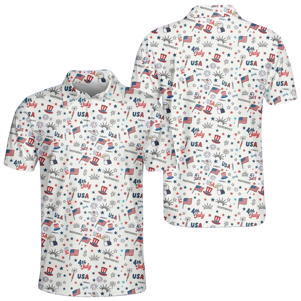 USA Flag Independence Pattern Men Golf Polo Shirt, Patriotic Golf Shirt For 4th Of July GE0509