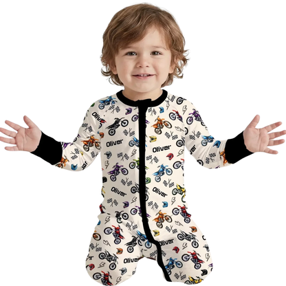 Custom Motocross Baby Romper Convertible Zippy, Custom Dirt Bike Lover Baby Convertible Romper BB0907
