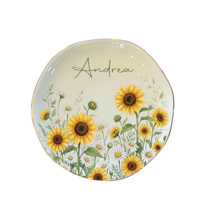 Custom Daisy Sunflower Wedding Jewelry Dish For Bridesmaid, Custom Floral Dish Dish For Wedding WD0500