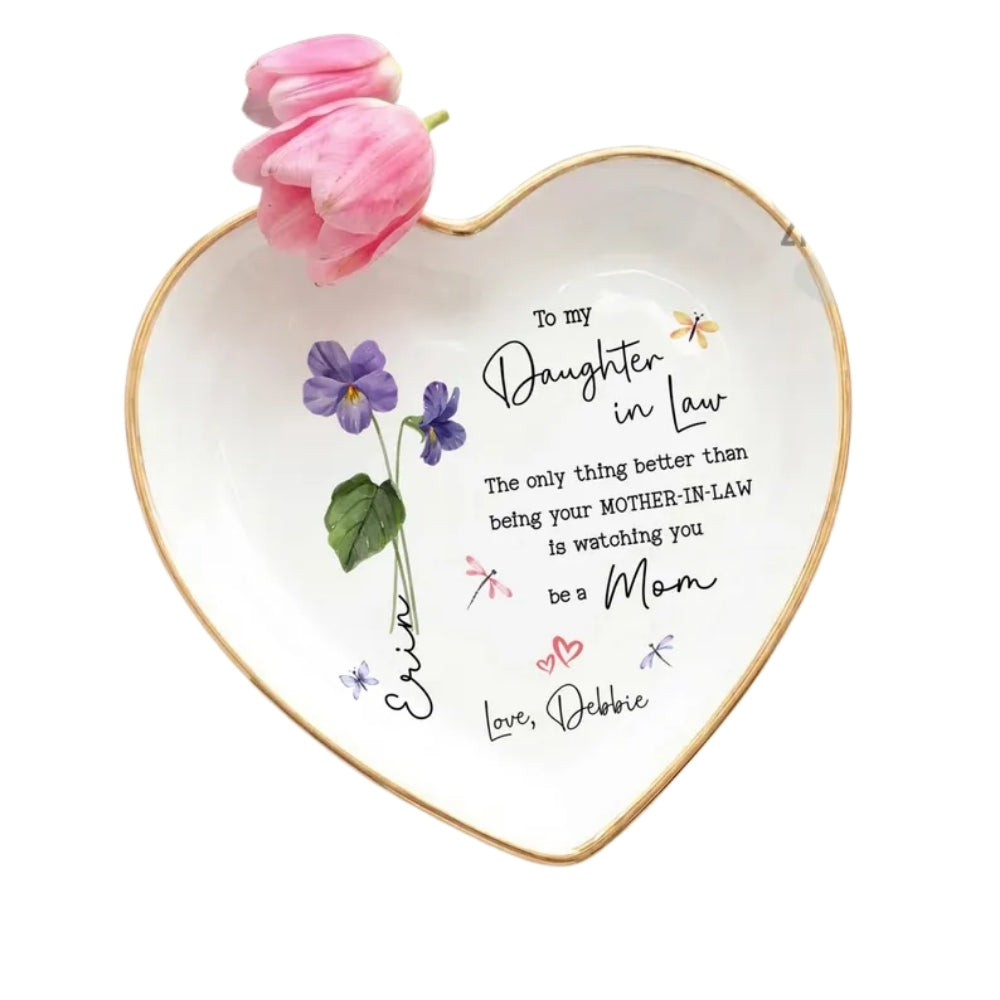The Only Thing Better Custom Birth Month Flower Daughter in Law Jewelry Dish, Personalized Mother's Day Jewelry Dish for Daughter in Law WD0123