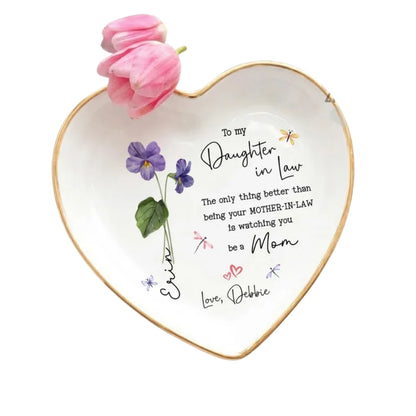 The Only Thing Better Custom Birth Month Flower Daughter in Law Jewelry Dish, Personalized Mother's Day Jewelry Dish for Daughter in Law WD0123