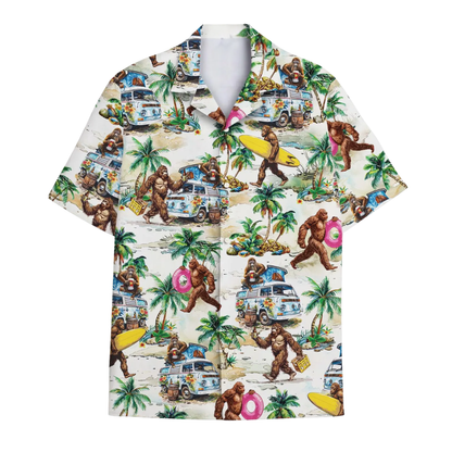 Tropical Bigfoot Surfing Hawaiian Shirt For Men, Bigfoot Sasquatch Hawaiian Shirts HE0277