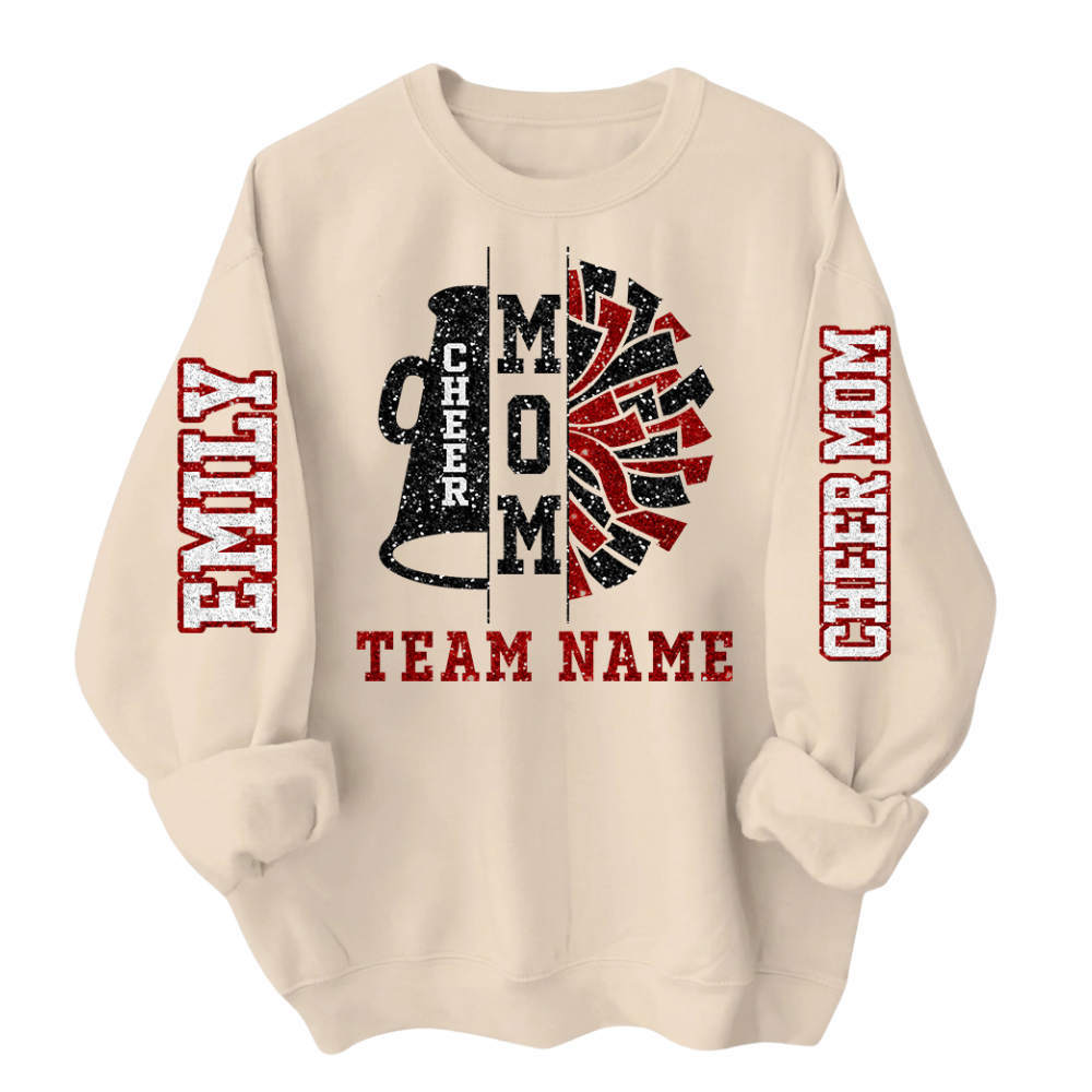 Custom Glitter Cheer Team Mom Sweatshirts Women, Custom Cheer Mom Sweatshirts 2D0049