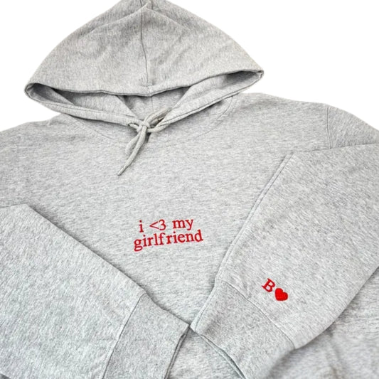 Custom Embroidered I Love My Girlfriend Hoodies For Boyfriend, Custom Hoodie For Valentines Day Anniversary 2D0829