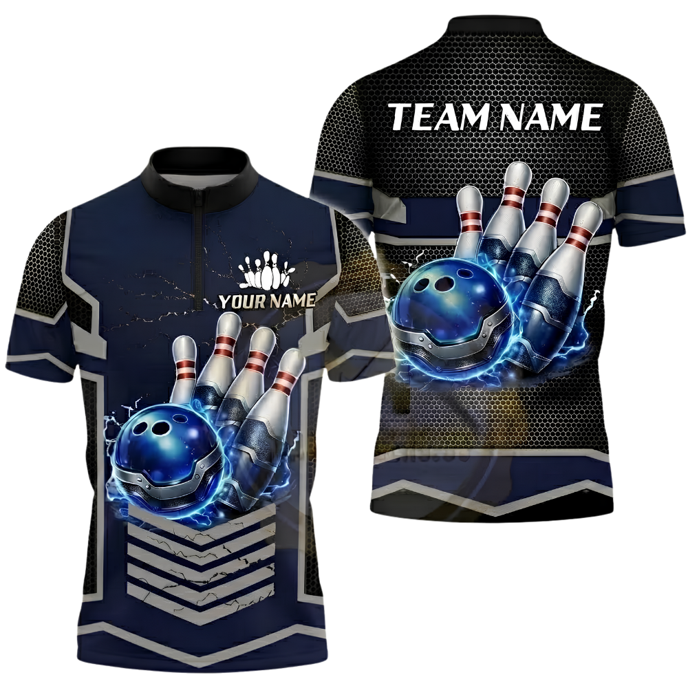 Custom Team Blue Thunder Bowling Jersey For Men, Custom Bowling Team Shirts BZ0661