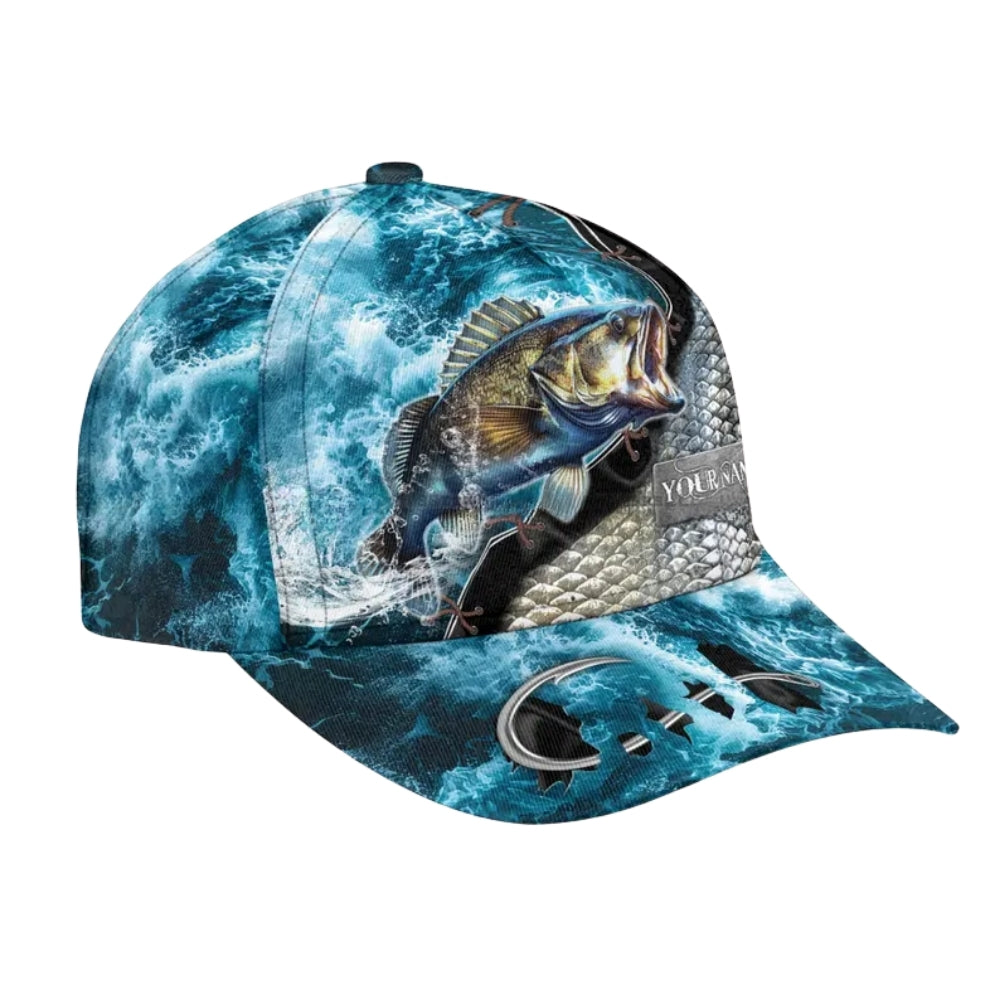 Personalized Bass Fishing Baseball Cap, Custom Fishing Caps Hats For Fisherman CP0081