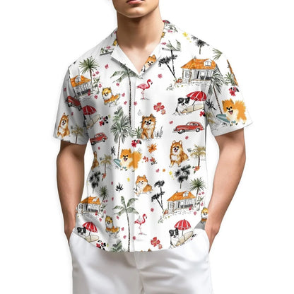 Pomeranian Tropical Men And Women Hawaiian Shirt, Pom Dog Hawaiian Shirts HE0502