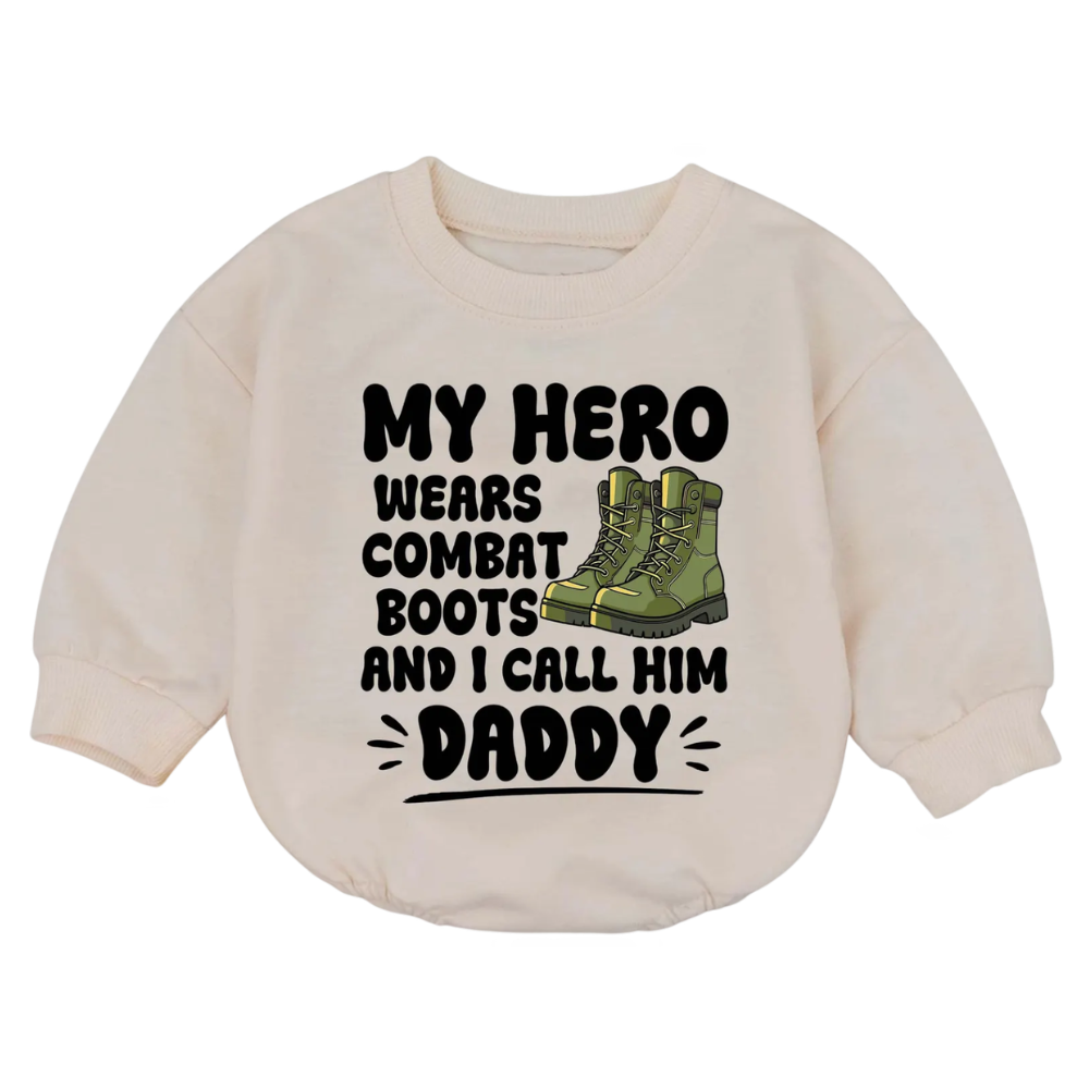My Hero Wears Combat Boots And I Call Him Daddy Baby Romper Sweatshirt, Military Army Romper Sweatshirt For Baby BB0748