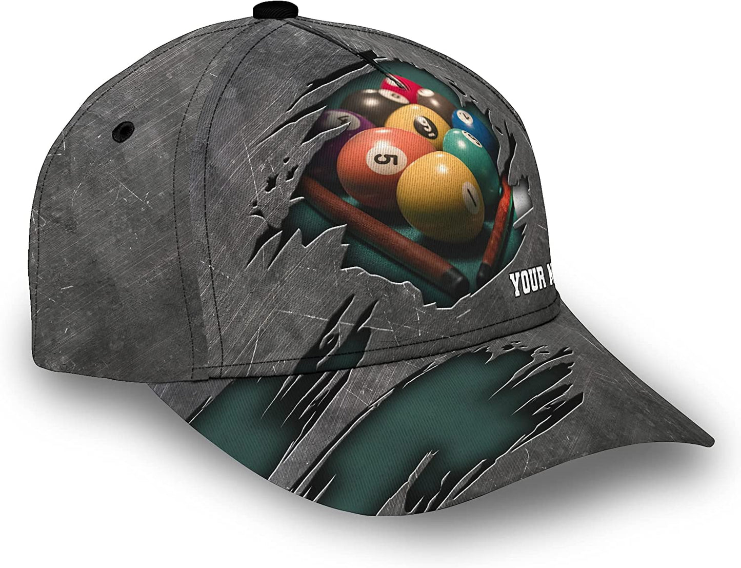 3D Print Personalized Billiard Adjustable Snapback Baseball Cap Metal Crack Pattern, Hat Gift for Pool Players, Gift For Billiards Lover CA0045