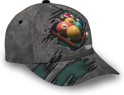 3D Print Personalized Billiard Adjustable Snapback Baseball Cap Metal Crack Pattern, Hat Gift for Pool Players, Gift For Billiards Lover CA0045