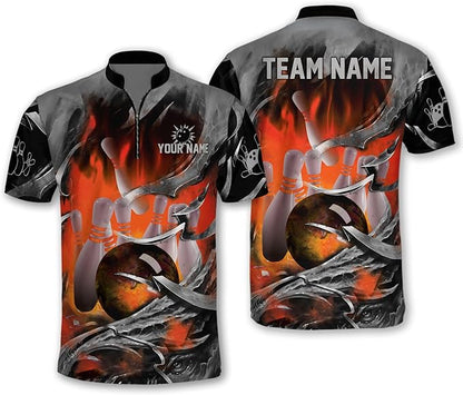 Custom Team Blue Flame Bowling Jerseys Shirt For Men, Custom Flame Bowling Team Shirts BM0287
