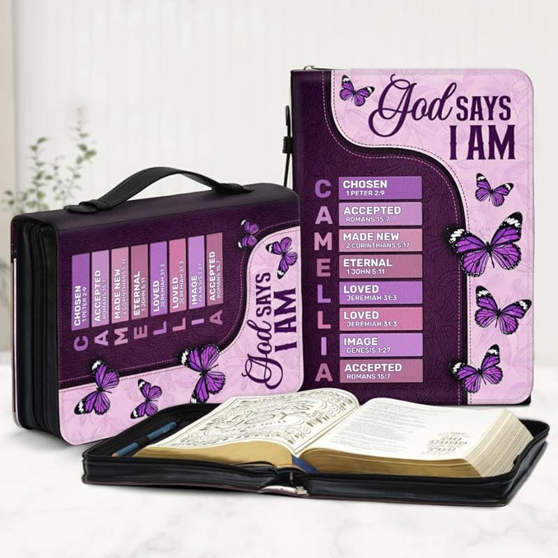 God Says I Am Personalized Bible Cover, Personalized Christian Art Gifts Bible Cover For Women TD0012