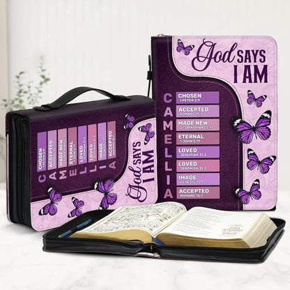 God Says I Am Personalized Bible Cover, Personalized Christian Art Gifts Bible Cover For Women TD0012