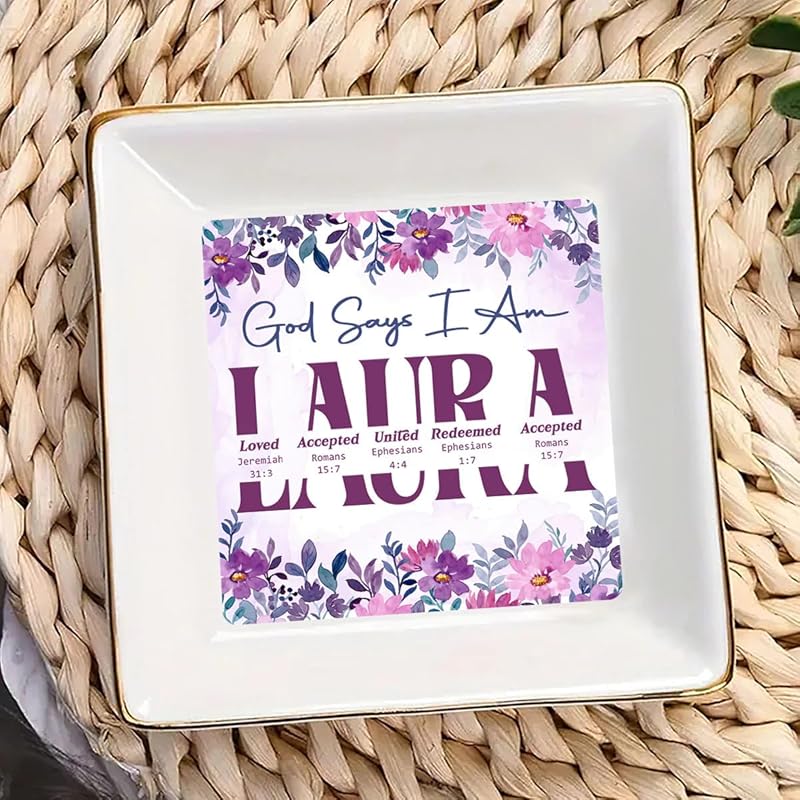 God Says I Am Personalized Jewelry Dish, Personalized Christian Jewelry Dish, Faith Jewelry Dish with Bible Verse Prayers TD0006