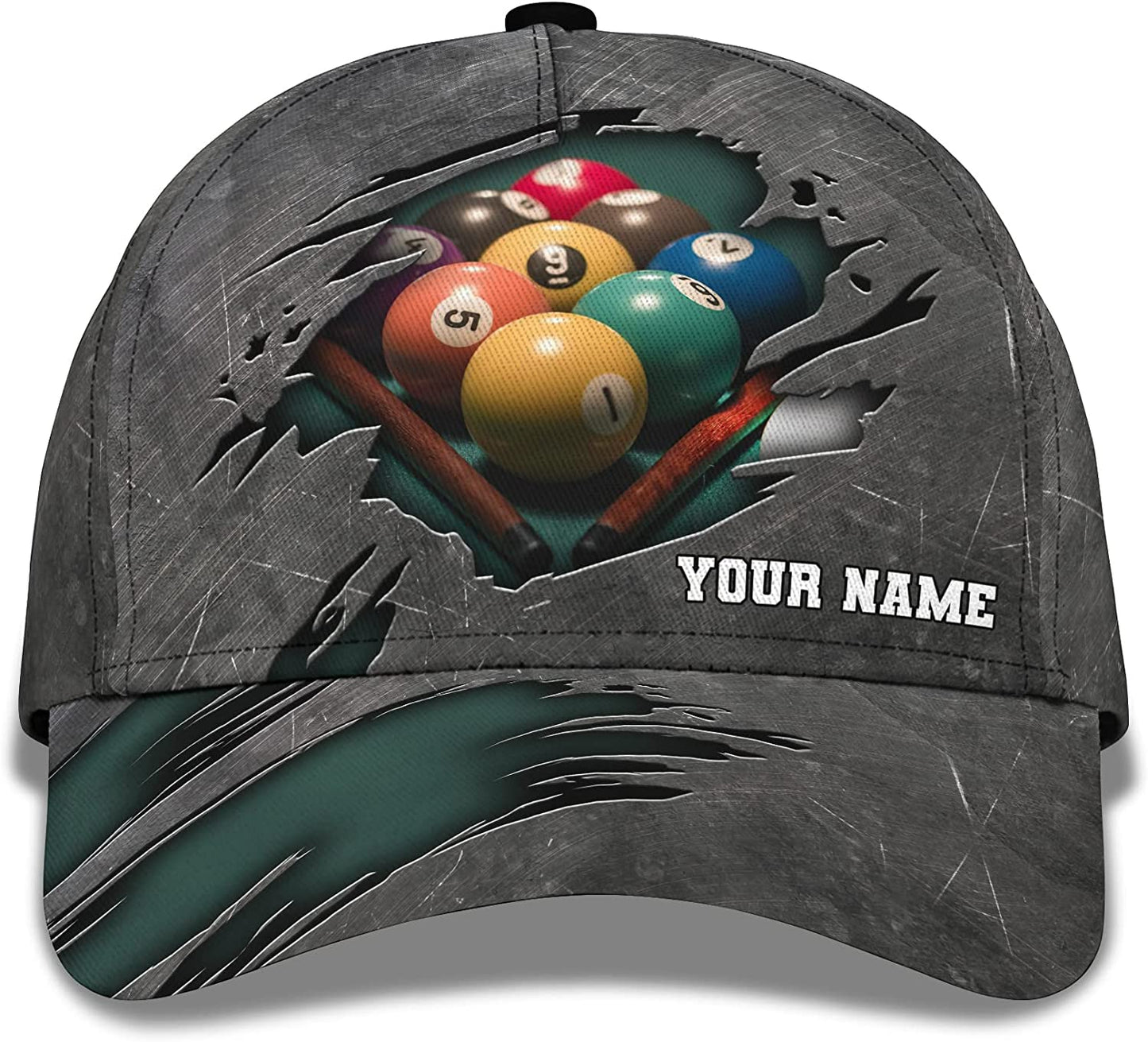 3D Print Personalized Billiard Adjustable Snapback Baseball Cap Metal Crack Pattern, Hat Gift for Pool Players, Gift For Billiards Lover CA0045