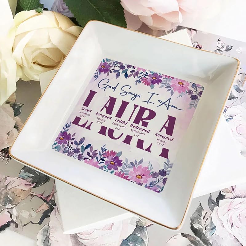 God Says I Am Personalized Jewelry Dish, Personalized Christian Jewelry Dish, Faith Jewelry Dish with Bible Verse Prayers TD0006