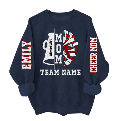 Custom Glitter Cheer Team Mom Sweatshirts Women, Custom Cheer Mom Sweatshirts 2D0049